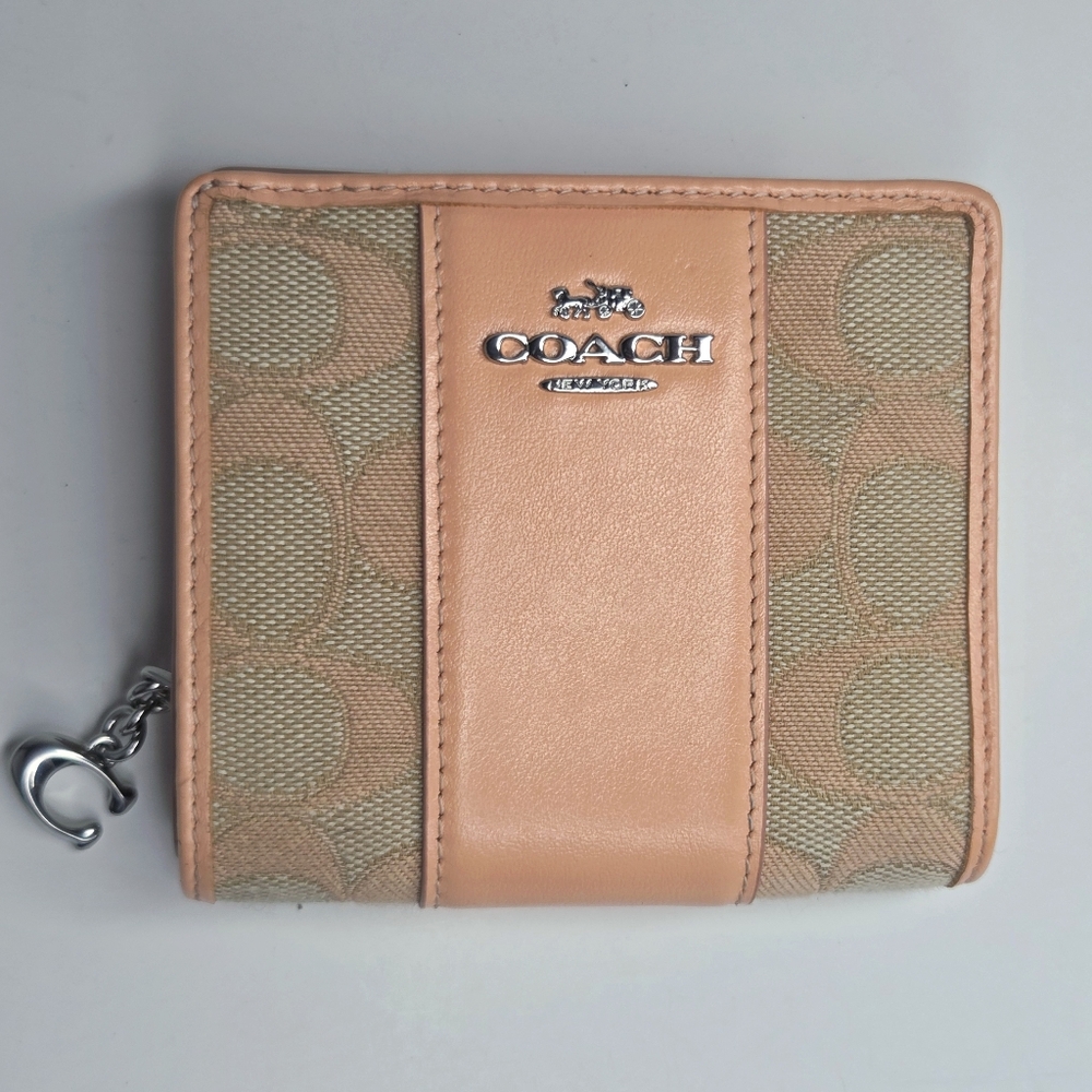 Coach Signature Jacquard Canvas & Leather Faded Blush Snap Wallet CT980